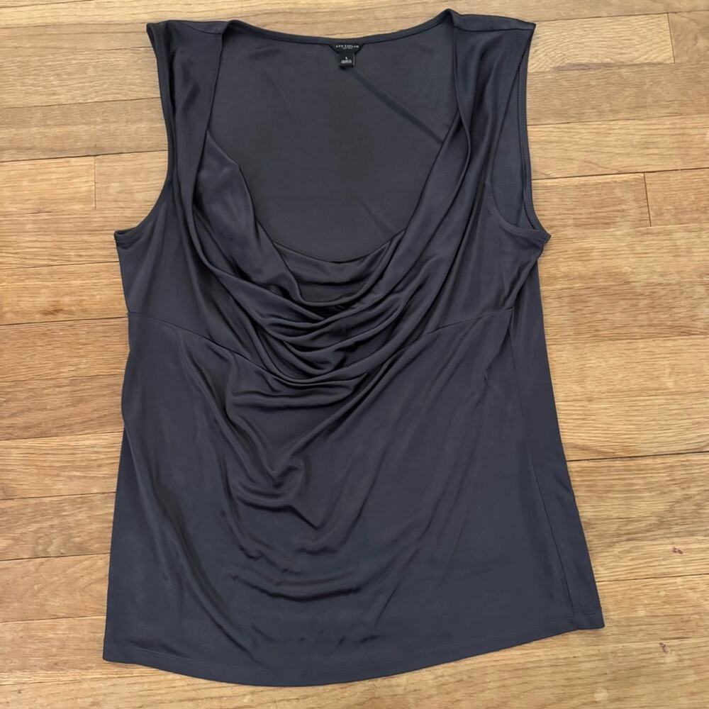 Ann Taylor dark gray draped tank shirt top blouse size large L
 b64